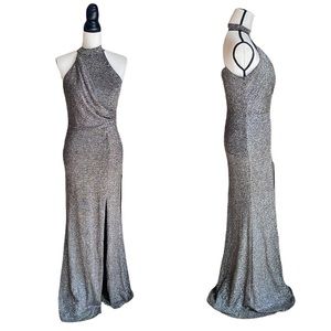 NWT Xscape Evenings Halter Neck Metallic Sparkling Gown 4